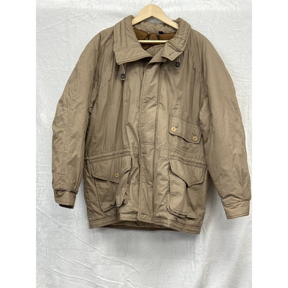 Members Only Mens Khaki Full Zip Military Winter Jacket Size 44 Pockets FLAWED